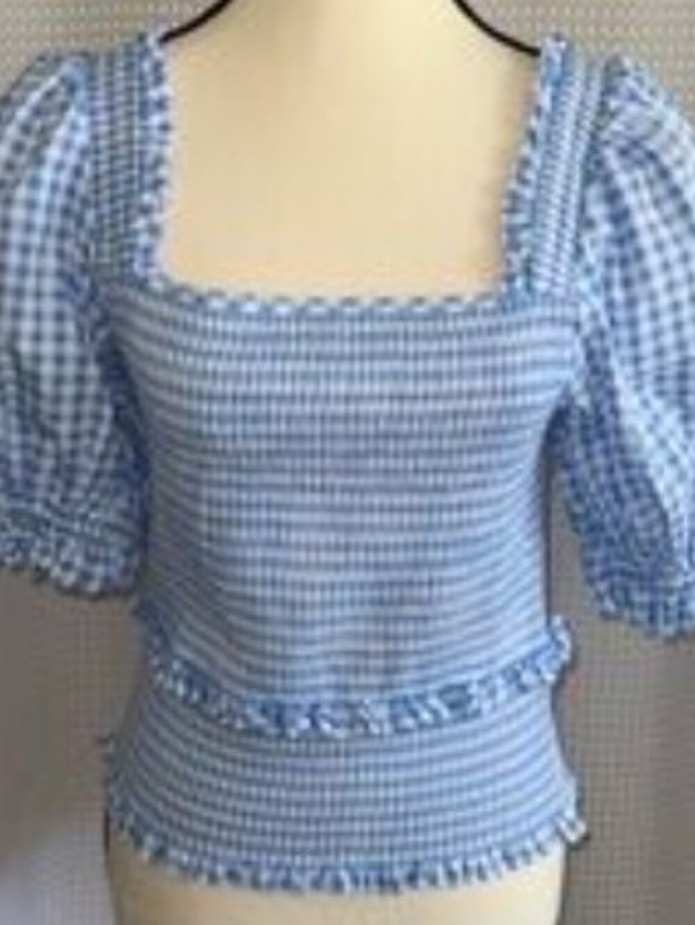 NEW! Cece Gingham Smock Ruffled Tiered Square Neck Top Small Coquette Core